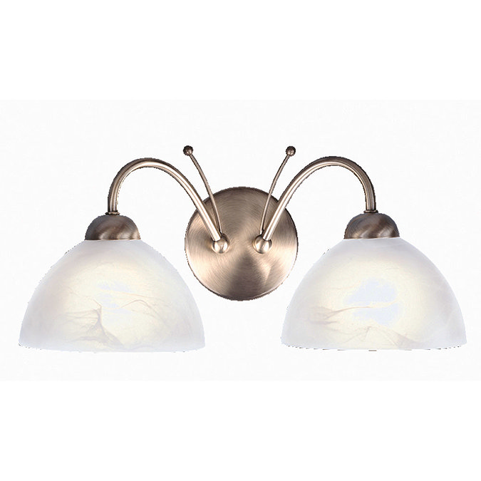 Revive Antique Brass 2-Light Wall Light with Alabaster Glass Shades Large Image