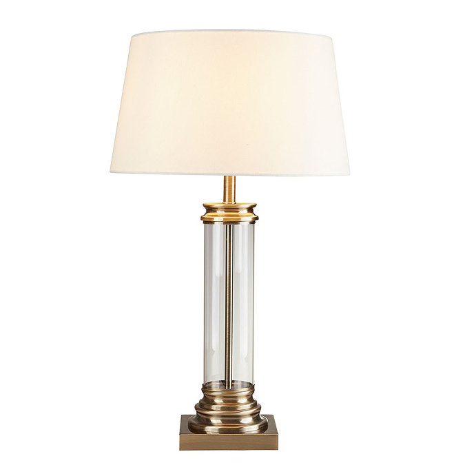 Revive Antique Brass & Glass Pedestal Table Lamp with Cream Shade Large Image