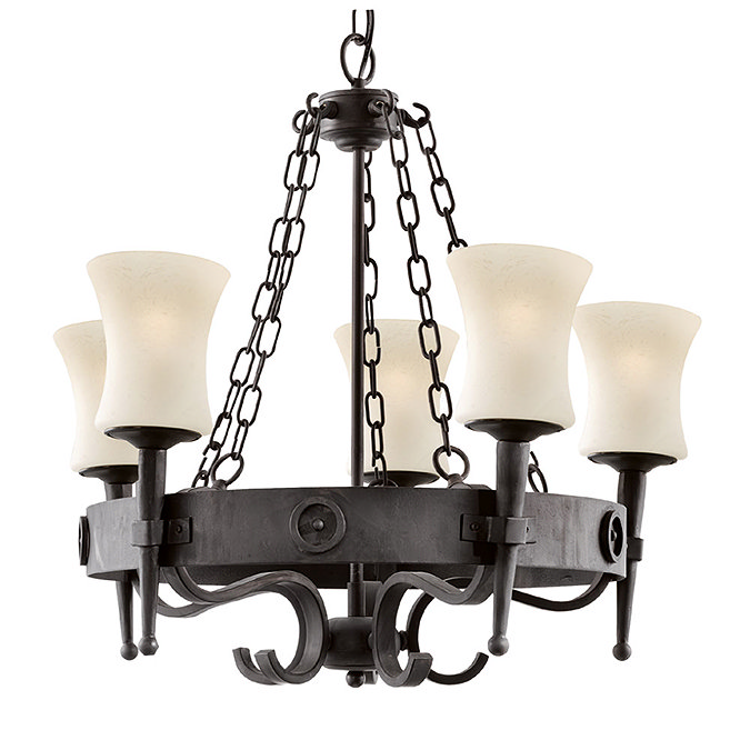 Revive Medieval 5-Light Black Light Fitting with Frosted Glass Shades Large Image