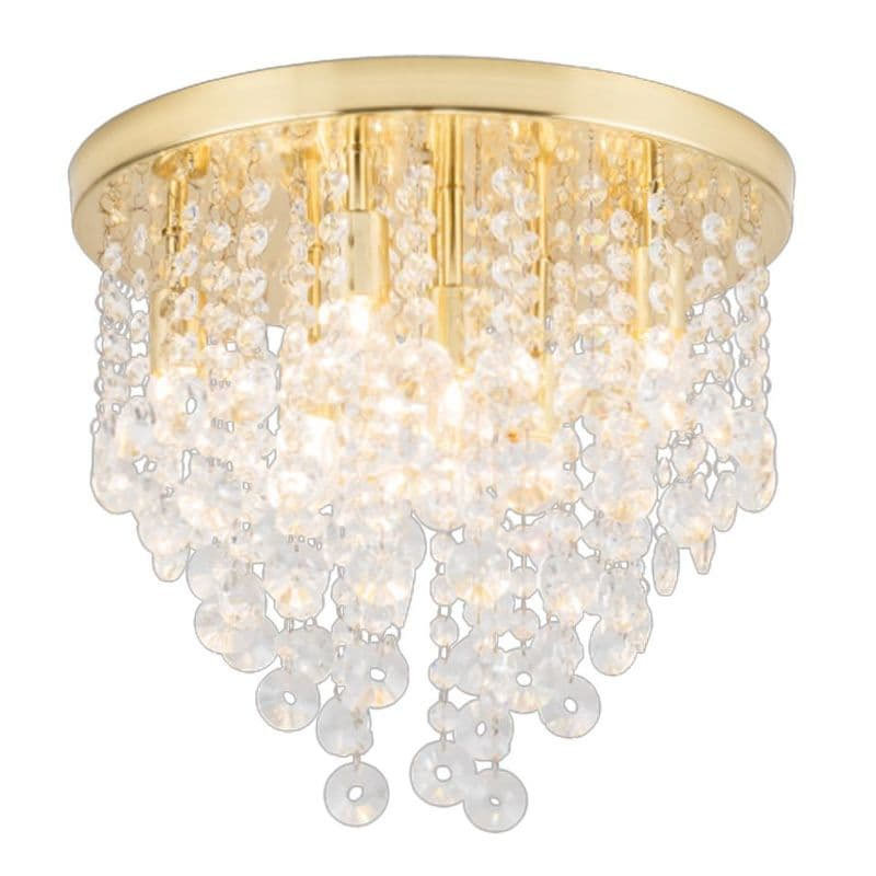 Revive Brass 9 Light Round Flush Bathroom Ceiling Light Large Image