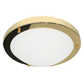 Revive Brass Small LED Flush Bathroom Ceiling Light Medium Image