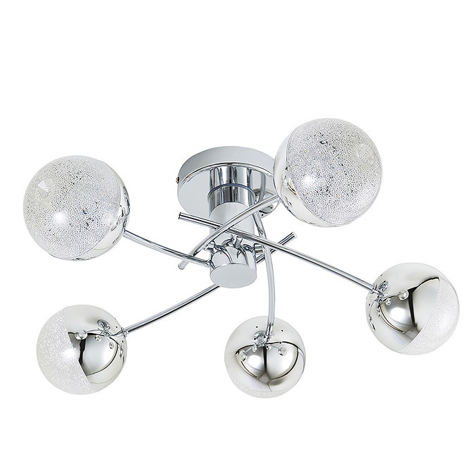 Revive Chrome 5-Light LED Bathroom Ceiling Light with Crackle Effect Diffusers  Profile Large Image