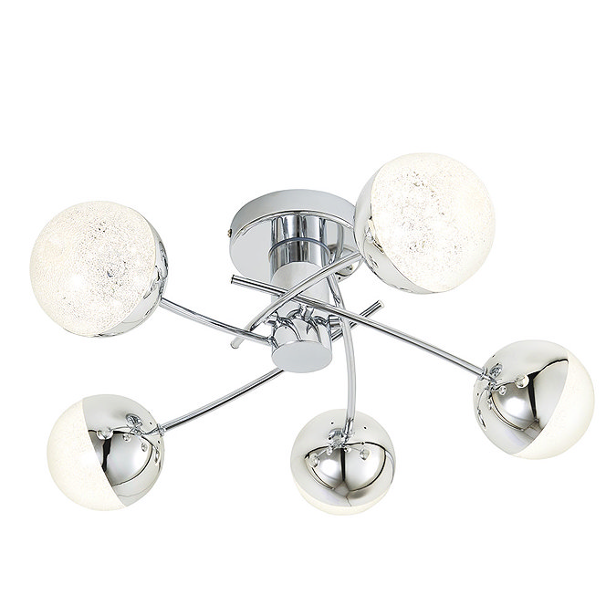 Revive Chrome 5-Light LED Bathroom Ceiling Light with Crackle Effect Diffusers Large Image