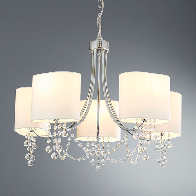 Revive Chrome 5 Light Fitting with White Shades and Crystal Beads  Profile Large Image