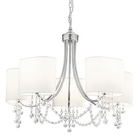 Revive Chrome 5 Light Fitting with White Shades and Crystal Beads Large Image