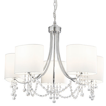 Revive Chrome 5 Light Fitting with White Shades and Crystal Beads  Profile Large Image
