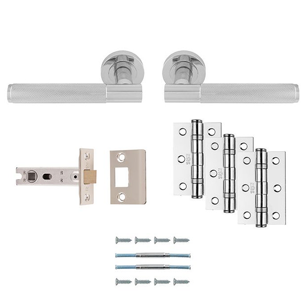 Revive Industrial knurled Ultimate Door Handle Pack Polished Chrome