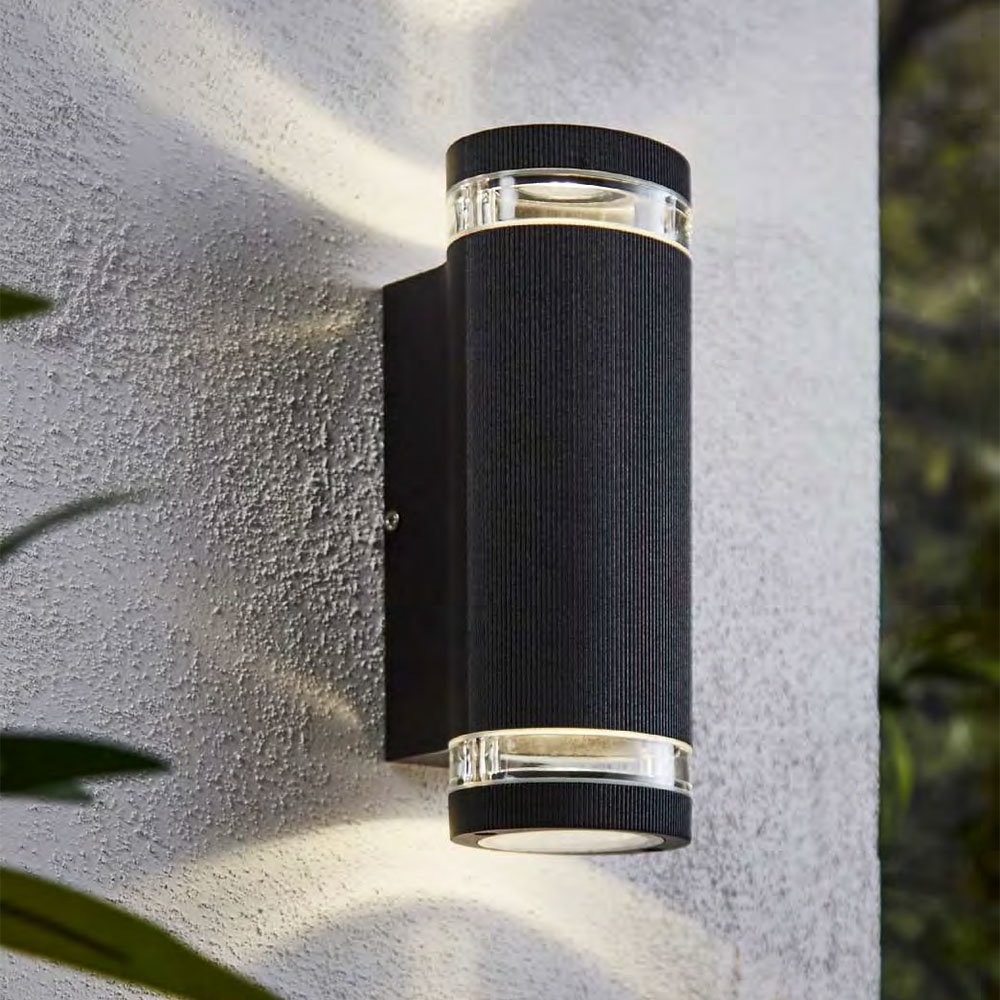 Revive Outdoor Black Ridged Up & Down Wall Light  In Bathroom Large Image