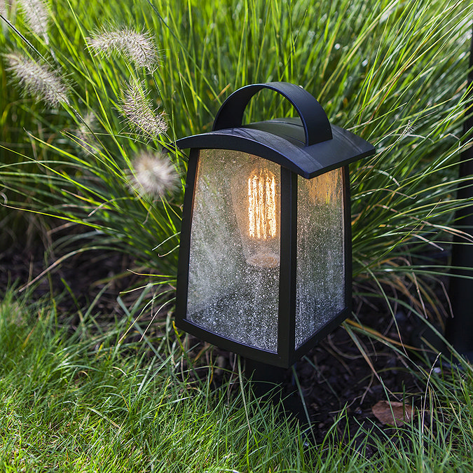 Revive Outdoor Matt Black Pedestal Light with Seeded Glass Diffuser  Profile Large Image