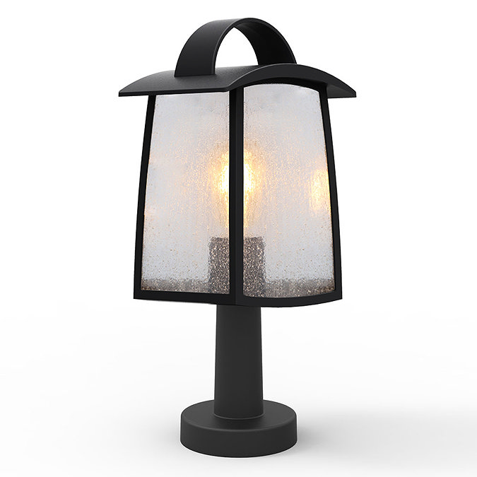 Revive Outdoor Matt Black Pedestal Light with Seeded Glass Diffuser Large Image