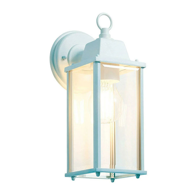 Revive Outdoor Pale Blue Bevelled Glass Lantern Wall Light Large Image