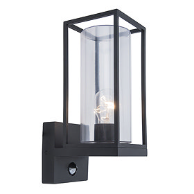 Revive Outdoor PIR Matt Black Frame Wall Light Large Image