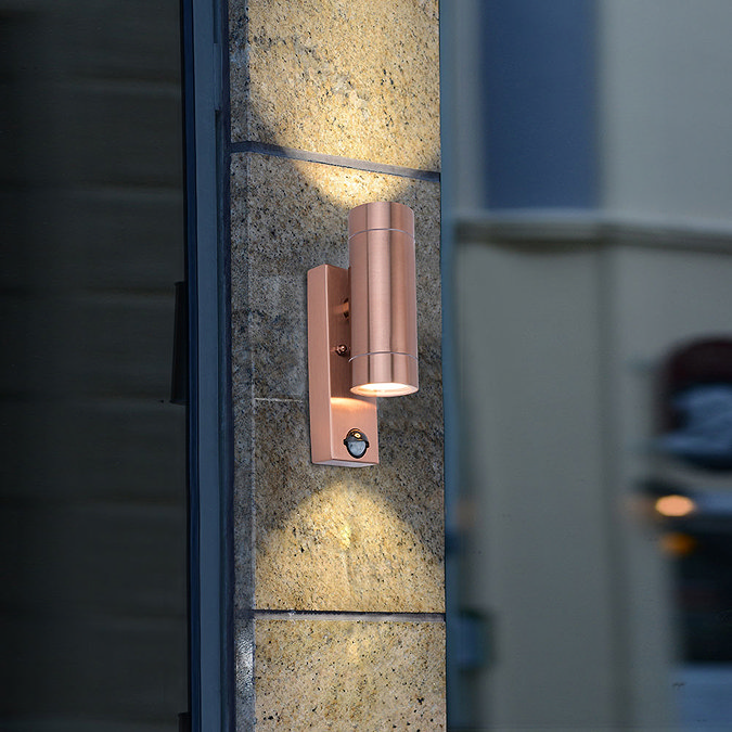 Revive Outdoor PIR Modern Copper Up & Down Wall Light  Standard Large Image