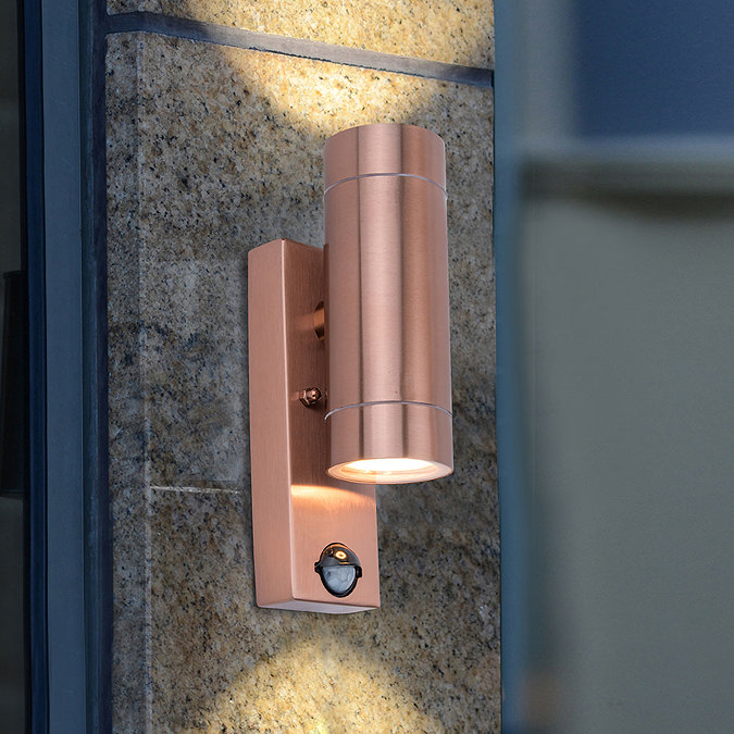 Revive Outdoor PIR Modern Copper Up & Down Wall Light Large Image