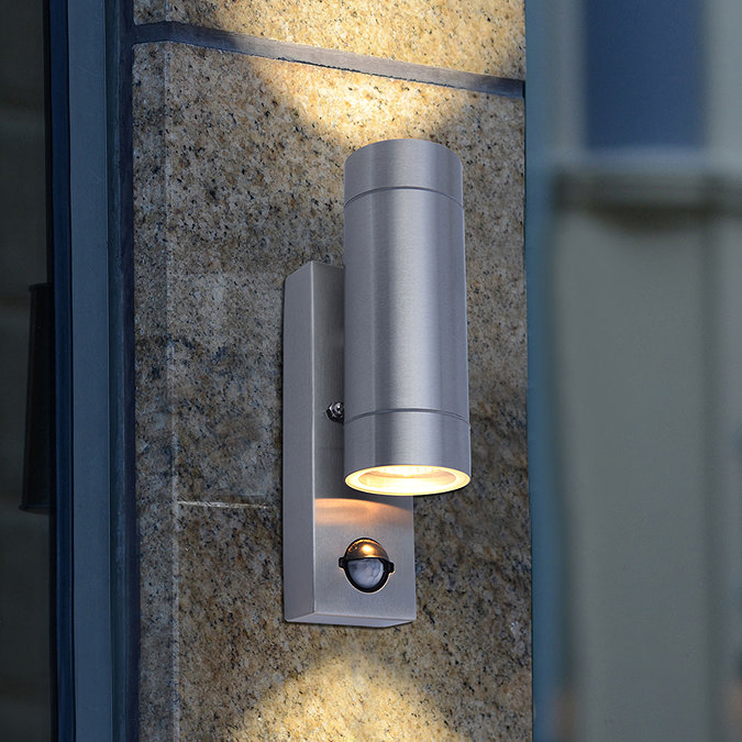 Revive Outdoor PIR Modern Stainless Steel Up & Down Wall Light Large Image
