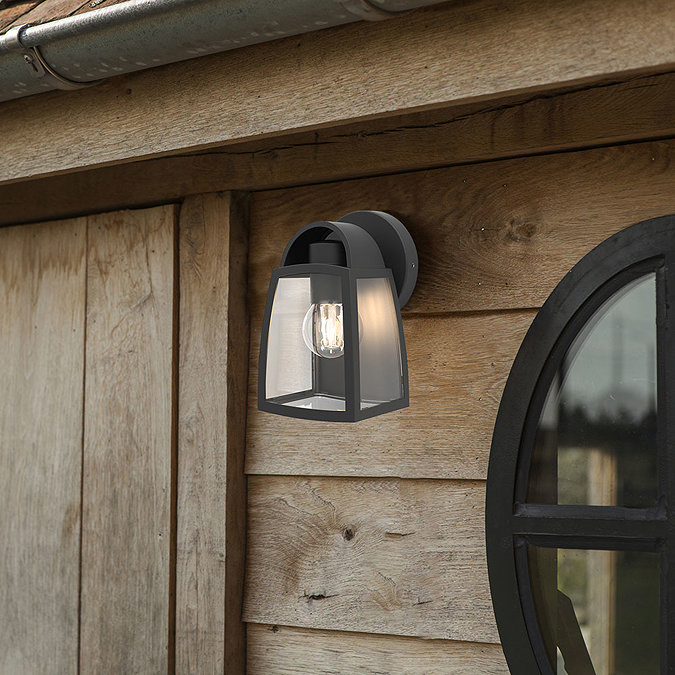 Revive Outdoor Small Matt Black Wall Light with Clear Glass Diffuser  Profile Large Image