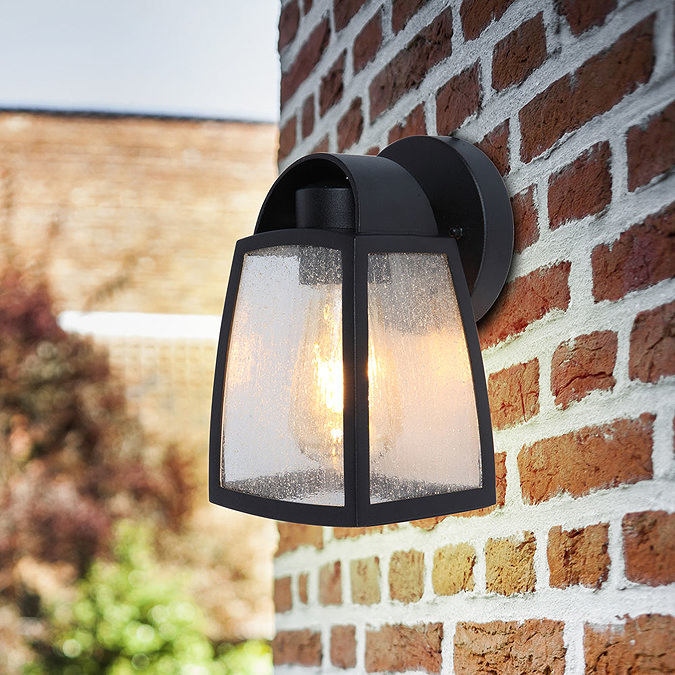Revive Outdoor Small Matt Black Wall Light with Seeded Glass Diffuser  In Bathroom Large Image