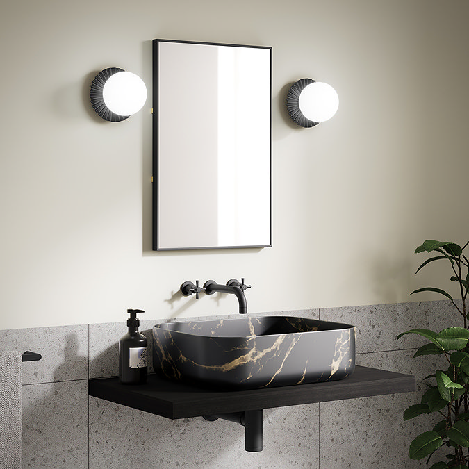 Ellis & Co Paulie Matt Black/Opal Glass Pleated Globe Wall Light