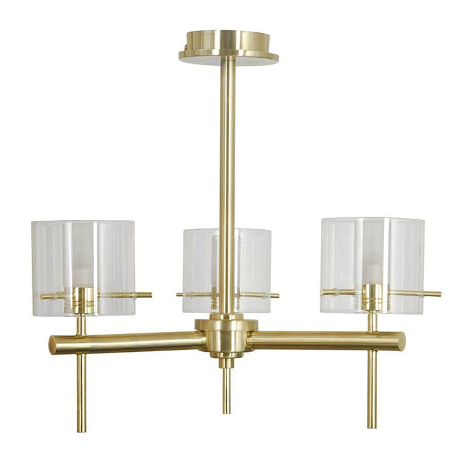 Revive Satin Brass 3-Light Bathroom Wall Light with Glass Cylinder Shades Large Image