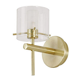 Revive Satin Brass Bathroom Wall Light with Glass Cylinder Shade Medium Image