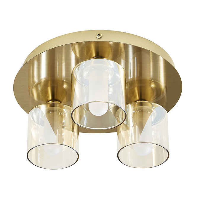 Revive Satin Brass/Champagne Glass 3-Light Plate Ceiling Light  Profile Large Image