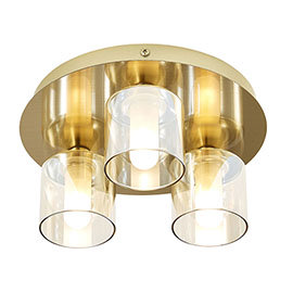 Revive Satin Brass/Champagne Glass 3-Light Plate Ceiling Light Medium Image