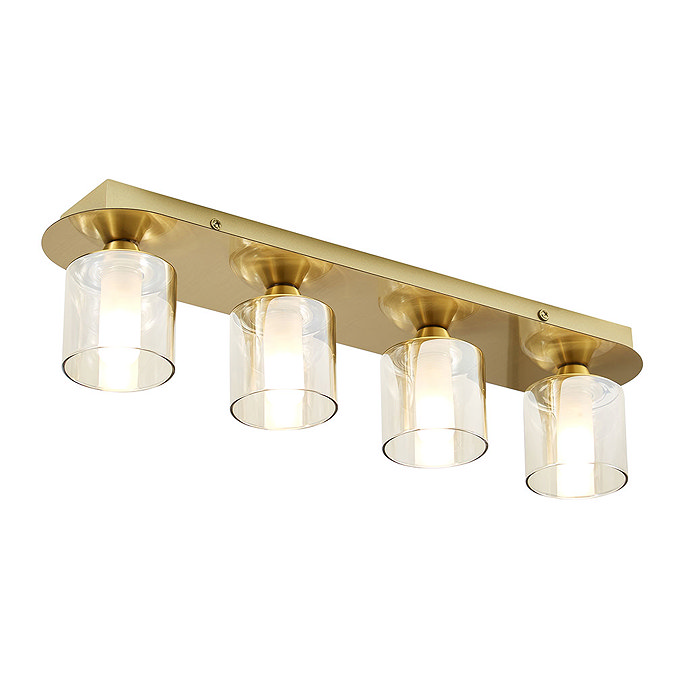 Revive Satin Brass/Champagne Glass 4-Light Bar Ceiling Light Large Image