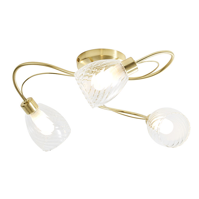 Revive Satin Brass/Clear Glass 3-Light Ceiling Light Large Image