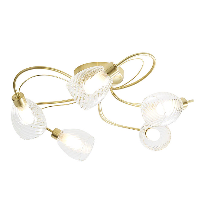 Revive Satin Brass/Clear Glass 5-Light Ceiling Light Large Image