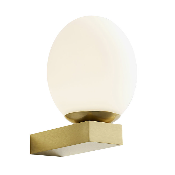 Revive Satin Brass LED Bathroom Wall Light with Opal Glass Shade Large Image