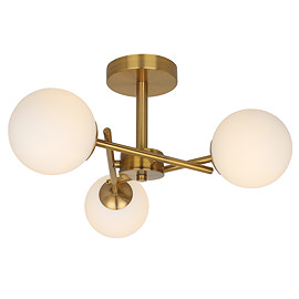 Revive Satin Brass/Opal Glass 3-Light Cross Arm Ceiling Light