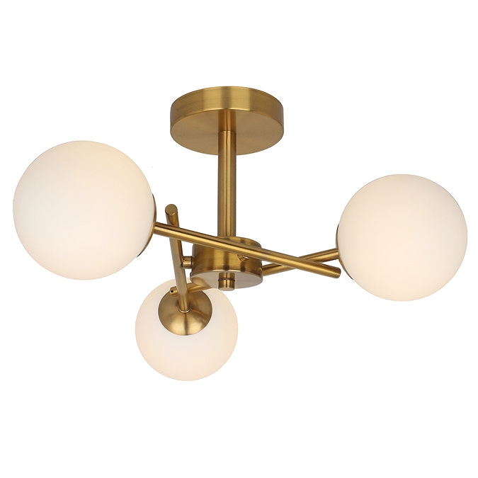 Revive Satin Brass/Opal Glass 3-Light Cross Arm Ceiling Light