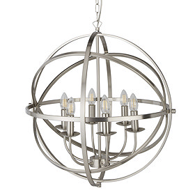 Revive Satin Silver 6 Light Round Cage Pendant Light Large Image