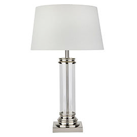 Revive Satin Silver & Glass Pedestal Table Lamp with Cream Shade Medium Image