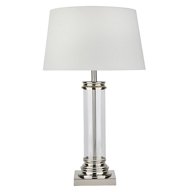 Revive Satin Silver & Glass Pedestal Table Lamp with Cream Shade Large Image