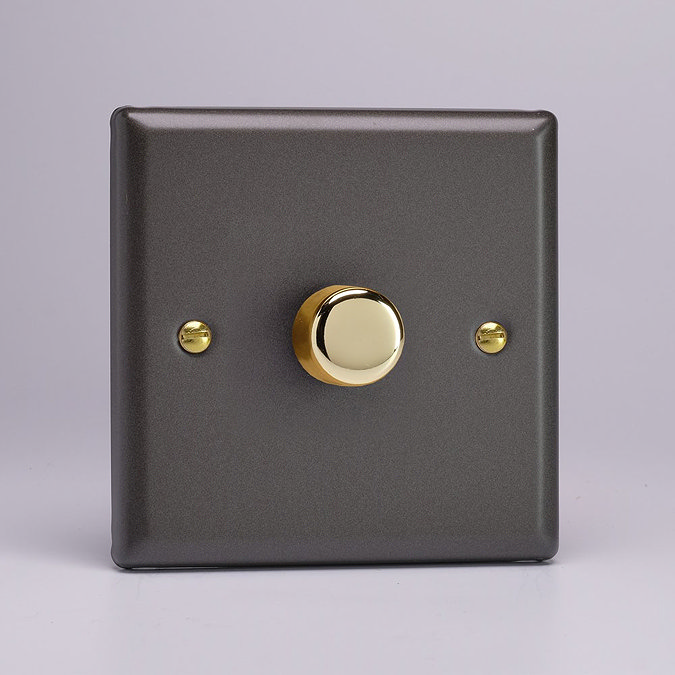 Revive Single Dimmer Light Switch - Slate Grey/Brass Large Image