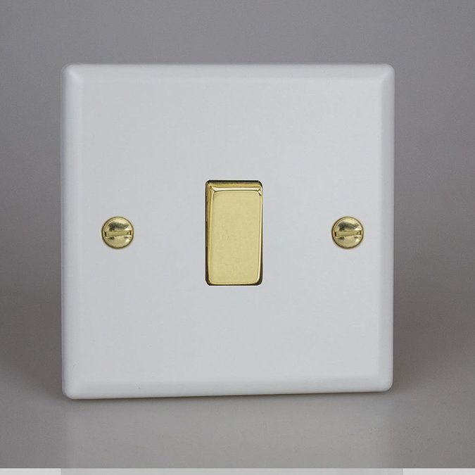 Revive Single Light Switch - Matt White/Brass  Large Image