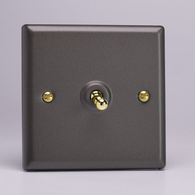 Revive Single Toggle Light Switch - Slate Grey/Brass  Large Image