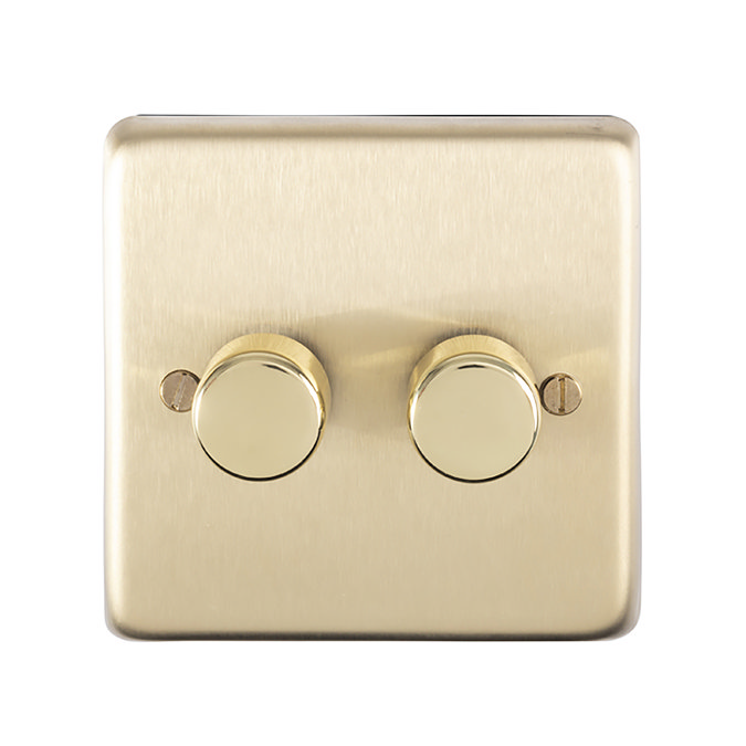 Revive Twin Dimmer Light Switch -  Brushed Brass Large Image