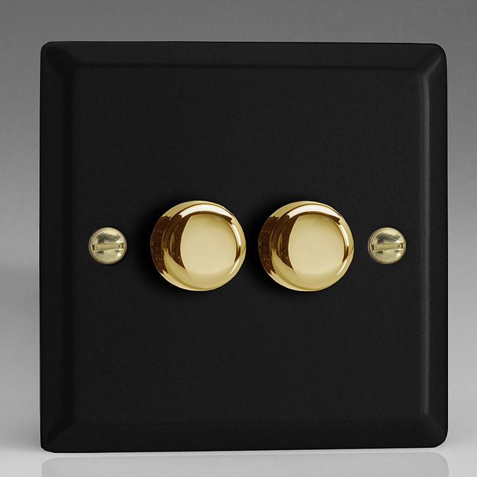 Revive Twin Dimmer Light Switch - Matt Black/Brass Large Image