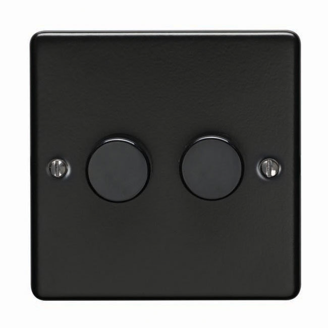 Revive Twin Dimmer Light Switch - Matt Black Large Image