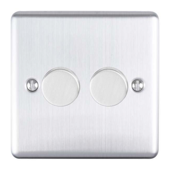 Revive Twin Dimmer Light Switch - Satin Steel Large Image