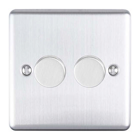 Revive Twin Dimmer Light Switch - Satin Steel Large Image