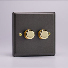 Revive Twin Dimmer Light Switch - Slate Grey/Brass Medium Image