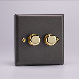 Revive Twin Dimmer Light Switch - Slate Grey/Brass Large Image