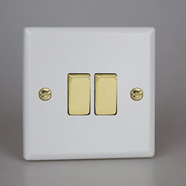 Revive Twin Light Switch - Matt White/Brass Medium Image