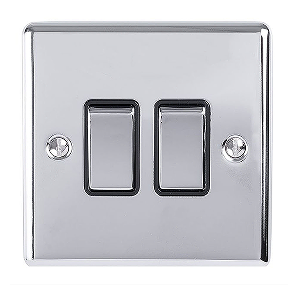 Ellis & Co 2 Gang 10A 2 Way Light Switch Polished Chrome