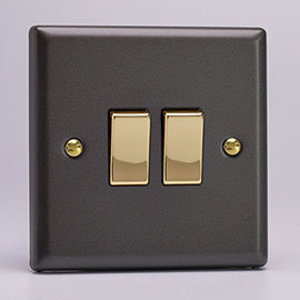  Revive Twin Light Switch - Slate Grey/Brass Medium Image