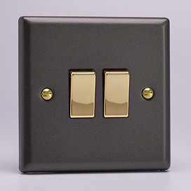  Revive Twin Light Switch - Slate Grey/Brass Large Image