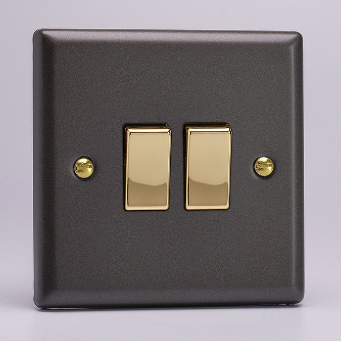  Revive Twin Light Switch - Slate Grey/Brass Large Image